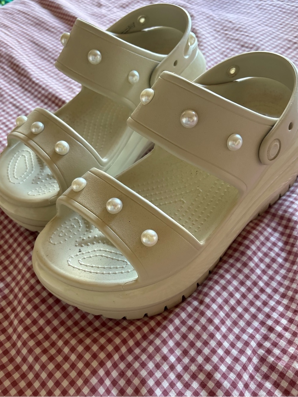 CROCS Mega Crush Cream Platform Sandals with Pearl Jibbitz